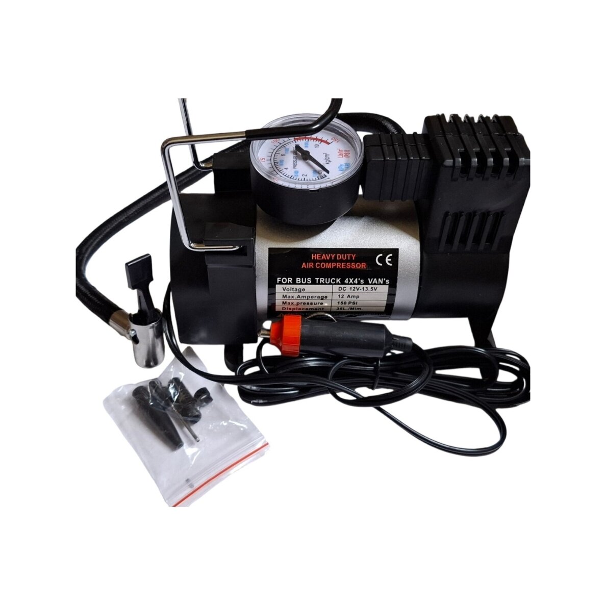 12V Air Compressor - mini compressor up to 10BAR 30 L/MIN. (pressure gauge, single piston 19mm cylinder)