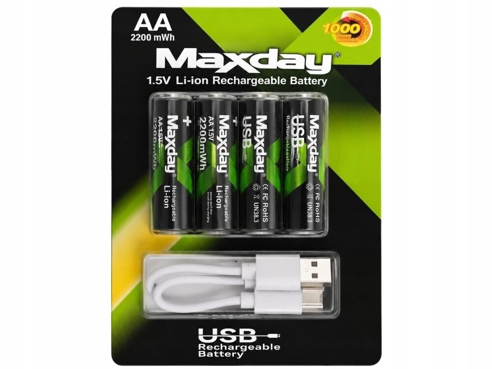 AA įkraunamos baterijos R6 1,5V 1466mAh 4 vnt. Li-ion įkraunamas USB-C laidu 1