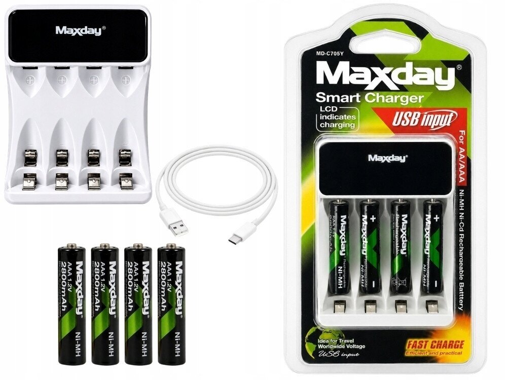 AAA įkraunamos baterijos R3 1,2V 2800mAh 4 vnt. Ni-MH Komplektas su SMART pakrovėju 1