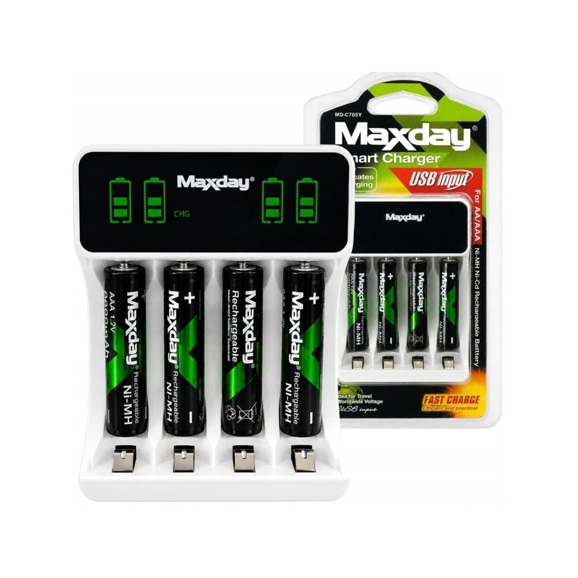 AAA rechargeable batteries R3 1.2V 2800mAh 4 pcs Ni-MH Komplektas su SMART pakrovėju