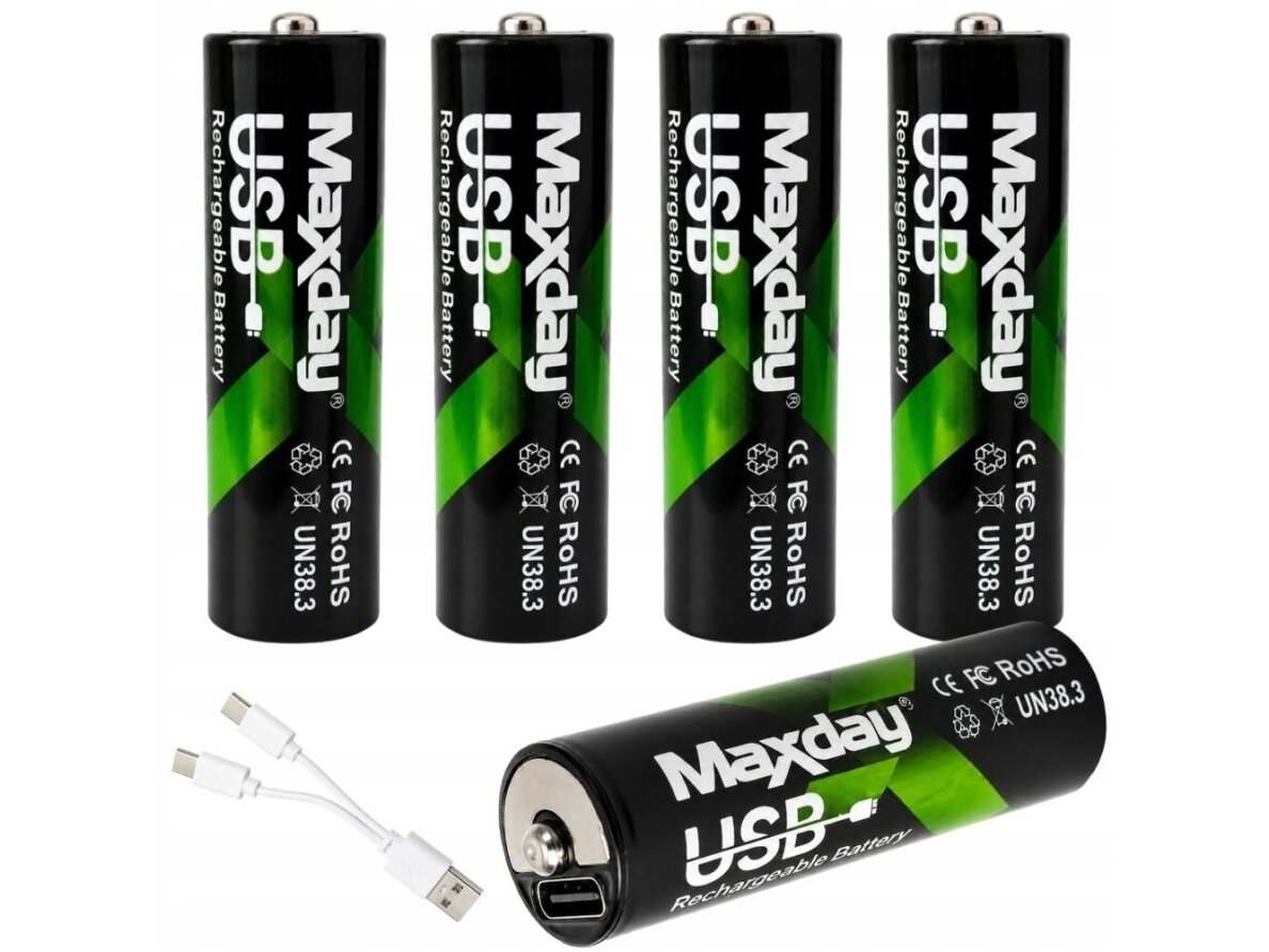 AA įkraunamos baterijos R6 1,5V 1466mAh 4 vnt. Li-ion įkraunamas USB-C laidu AA įkraunamos baterijos R6 1,5V 1466mAh 4 vnt. Li-ion įkraunamas USB-C laidu