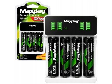 AA įkraunamos baterijos R6 1,2V 4800mAh 4 vnt. Ni-MH Komplektas su SMART pakrovėju