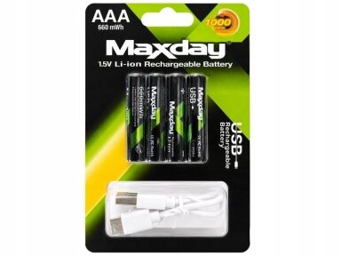AAA įkraunamos baterijos R3 1,5V 440mAh 4 vnt. Li-ion įkraunamas USB-C laidu