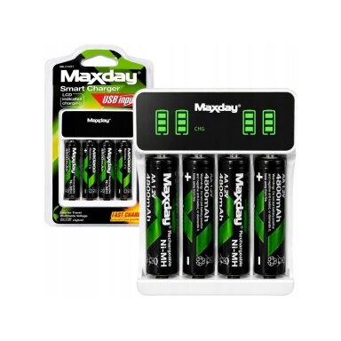 AA rechargeable batteries R6 1.2V 4800mAh 4 pcs Ni-MH Komplektas su SMART pakrovėju