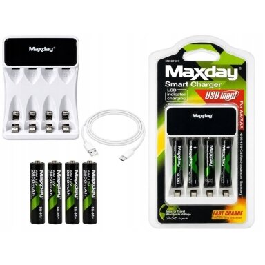 AAA rechargeable batteries R3 1.2V 2800mAh 4 pcs Ni-MH Komplektas su SMART pakrovėju