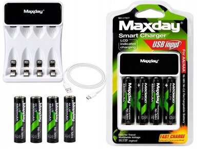 AA įkraunamos baterijos R6 1,2V 4800mAh 4 vnt. Ni-MH Komplektas su SMART pakrovėju 1