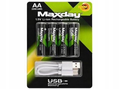 AA įkraunamos baterijos R6 1,5V 1466mAh 4 vnt. Li-ion įkraunamas USB-C laidu 1