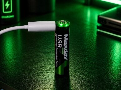 AAA įkraunamos baterijos R3 1,5V 440mAh 4 vnt. Li-ion įkraunamas USB-C laidu 2 AAA įkraunamos baterijos R3 1,5V 440mAh 4 vnt. Li-ion įkraunamas USB-C laidu 2