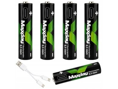 AAA įkraunamos baterijos R3 1,5V 440mAh 4 vnt. Li-ion įkraunamas USB-C laidu AAA įkraunamos baterijos R3 1,5V 440mAh 4 vnt. Li-ion įkraunamas USB-C laidu