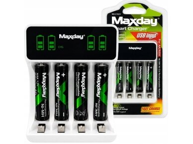AAA įkraunamos baterijos R3 1,2V 2800mAh 4 vnt. Ni-MH Komplektas su SMART pakrovėju