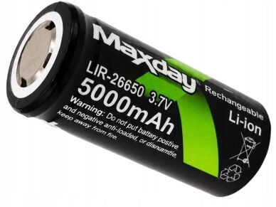 26650 įkraunama baterija 3,7V 5000mAh 1 vnt. Li-ion