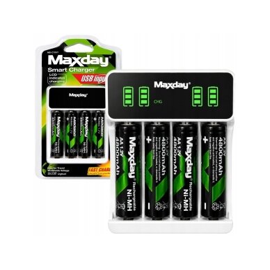 AA rechargeable batteries R6 1.2V 4800mAh 4 pcs Ni-MH Komplektas su SMART pakrovėju