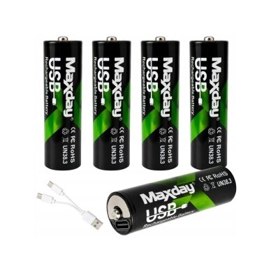 AA rechargeable batteries R6 1.5V 1466mAh (4 pcs), Li-ion, USB-C rechargeable