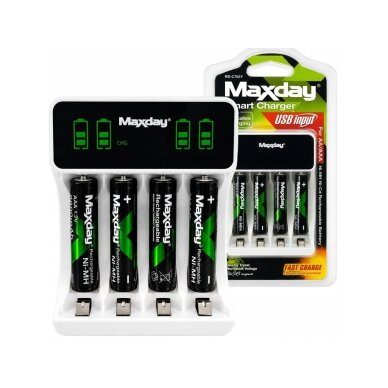 AAA rechargeable batteries R3 1.2V 2800mAh 4 pcs Ni-MH Komplektas su SMART pakrovėju