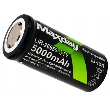 26650 rechargeable battery 3.7V 5000mAh 1 pc. Li-ion