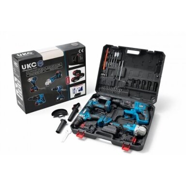 Brushless power tools 4in1 set: angle grinder, impact wrench, impact drill, screwdriver + bits and bits
