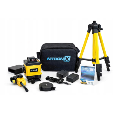 High quality 360° laser level - bright lines, stand, 2 batteries + accessories