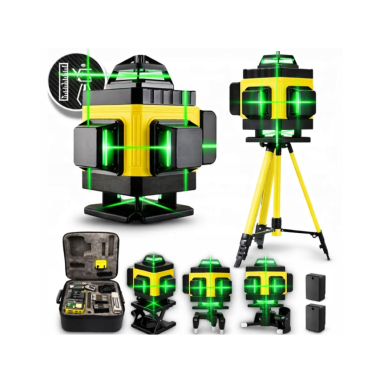 High quality 360° laser level - bright lines, stand, 2 batteries + accessories