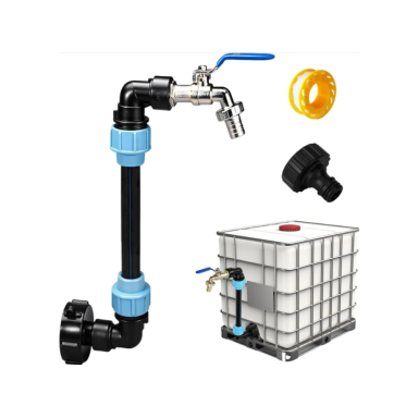 IBC container extension adapter with 3/4×1" tap, 25 cm pipe, 15 m PTFE tape