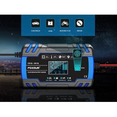 Smart battery charger with repair function, 12V 8A / 24V 4A, 6–150Ah 4
