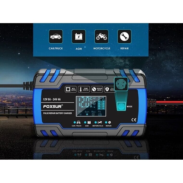 Smart battery charger with repair function, 12V 8A / 24V 4A, 6–150Ah 4