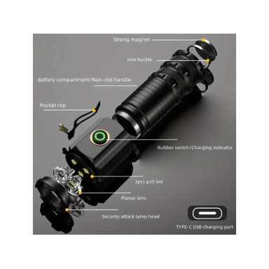 LED Flashlight + strong magnet 5 modes