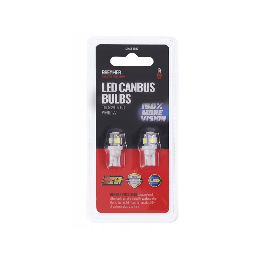 LED bulbs W5W T10 12V, 6500K, 5SMD 2PCS. CANBUS
