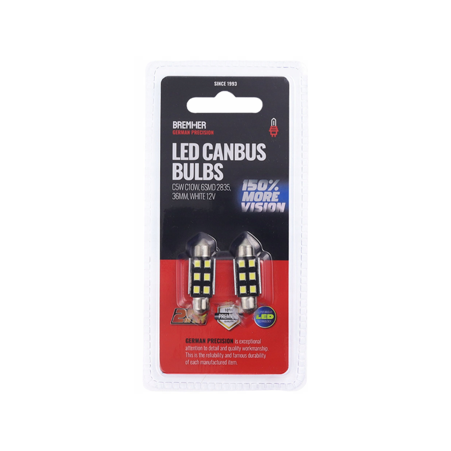 C5W C10W LED Bulbs, 36mm, 12V, 6500K, 6SMD, 2 pcs, CANBUS