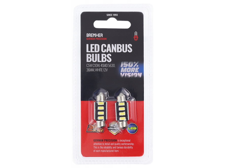 LED lemputes C5W C10W 36mm ilgio 12V, 6500K, 4SMD 2VNT. CANBUS