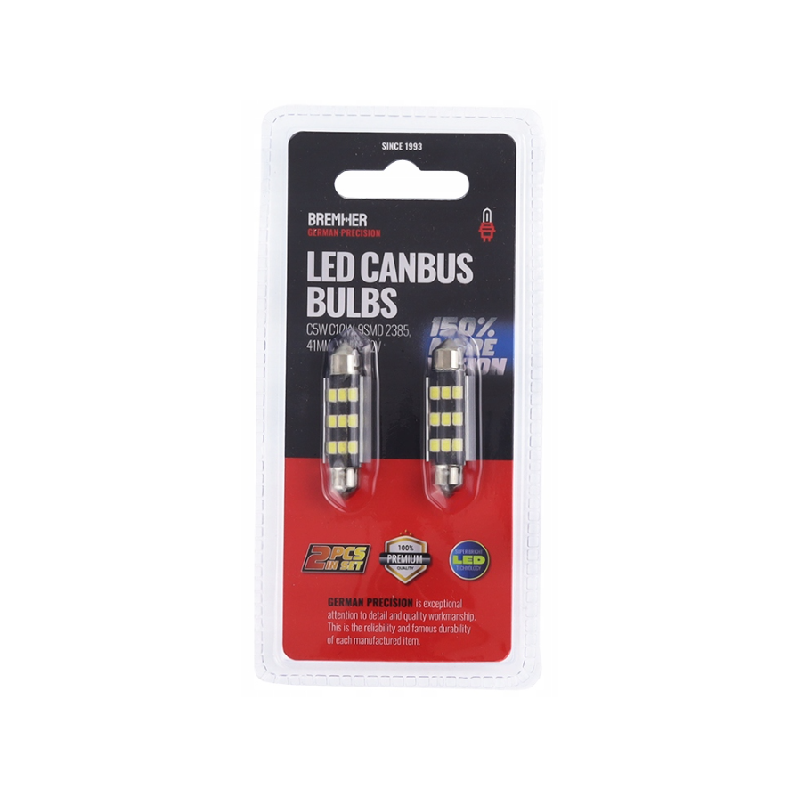 C5W C10W LED Bulbs, 41mm, 12V, 6500K, 9SMD, 2 pcs, CANBUS