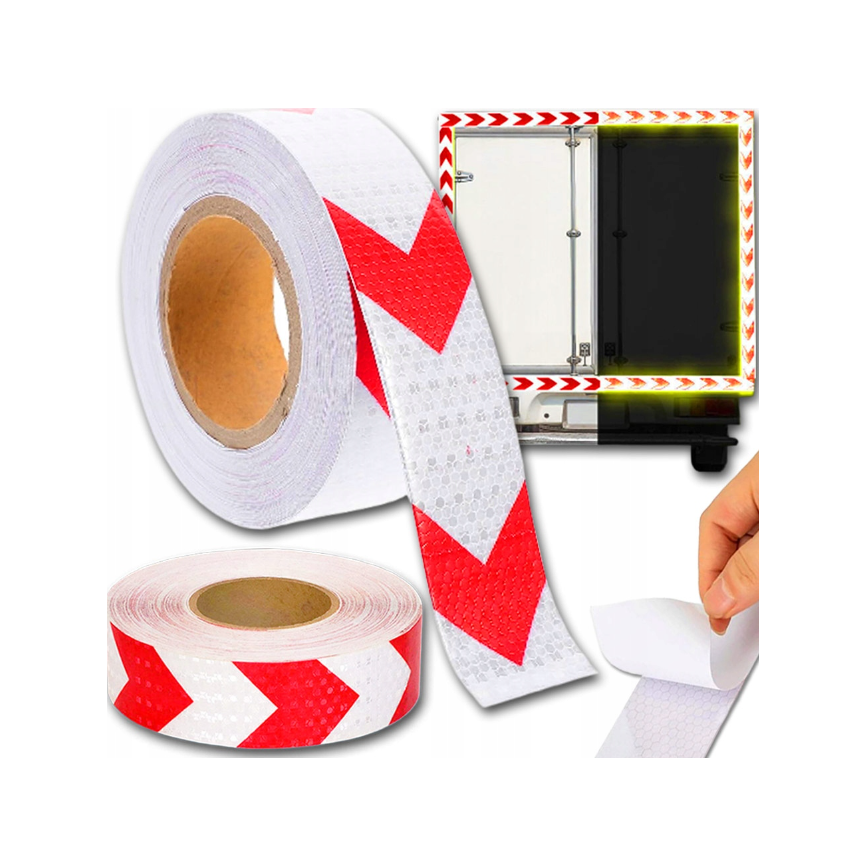 Adhesive white-red reflective tape - 25meters roll/ 5 cm width