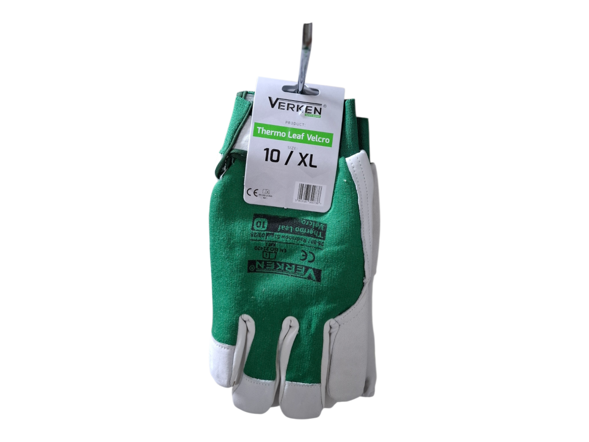Pašiltintos odinės darbo pirštinės su lipduku (10 dydis) Thermo Leaf Velcro 1