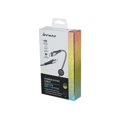 PREMIUM Charging and synchronization cable, Microfiber braid 200 cm, USB-C > Lightning, max. 30W