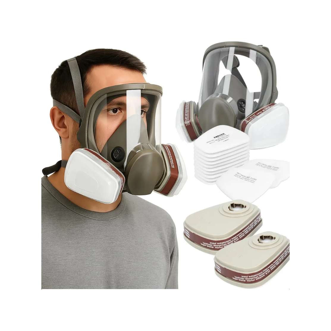 6800 Respirator - protective full face mask complete set with carbon filters + 10pcs additional pre-filters 6800 Respirator - protective full face mask complete set with carbon filters + 10pcs additional pre-filters
