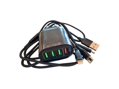 Telefono pakrovejas 48W + laidas 3in1 usb a usb type c + lightning + micro usb 100cm quick charge 3.0 Telefono pakrovejas 48W + laidas 3in1 usb a usb type c + lightning + micro usb 100cm quick charge 3.0