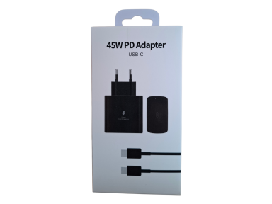 Telefono pakrovejas 45W + laidas usb type c usb c 100cm (juodas) Telefono pakrovejas 45W + laidas usb type c usb c 100cm (juodas)