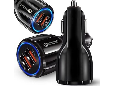 12-24V Automobilinis įkroviklis - kroviklis - adapteris 2 X USB QuickCharger 3.0 12-24V Automobilinis įkroviklis - kroviklis - adapteris 2 X USB QuickCharger 3.0