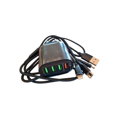 Phone charger 48W + 3in1 cable USB A to USB Type-C + Lightning + Micro USB 100cm Quick Charge 3.0