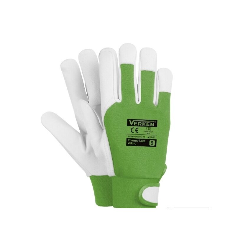Insulated leather work gloves with Velcro (size 10) Thermo Leaf Velcro