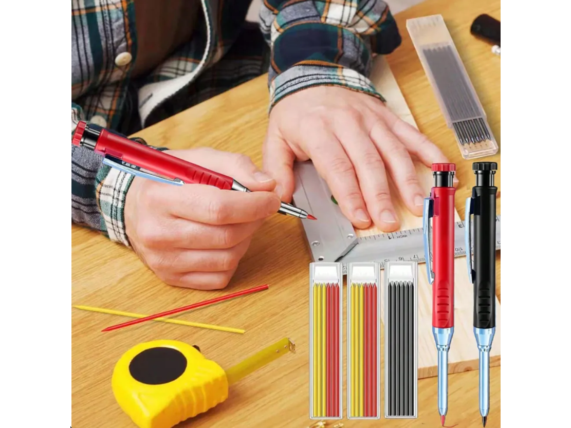 Žymeklis - automatinis pieštukas + 13vnt atsarginės pieštuko kasetės medžiui, betonui, metalui(nedažytam) 3